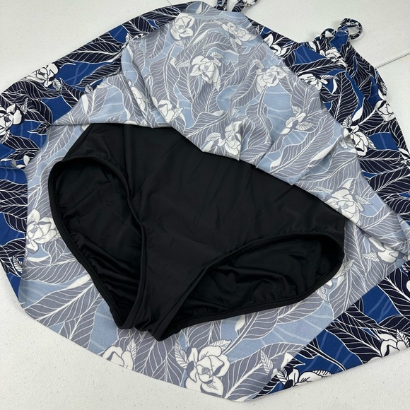 Swim Solutions Blue Floral One Piece Swimsuit Tummy Control Tankini Size 18W - Picture 8 of 13